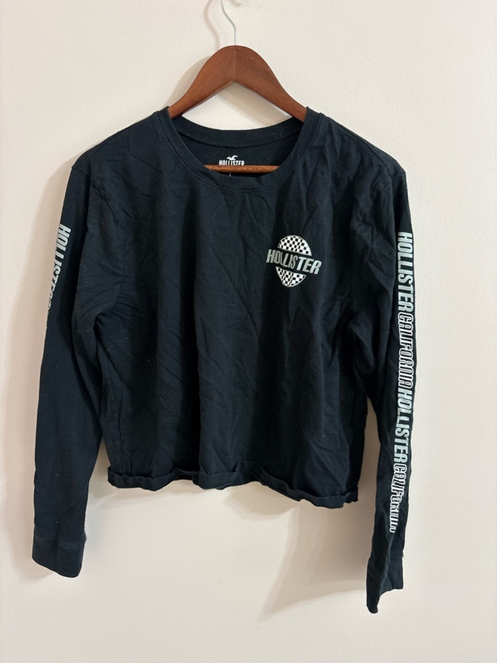 Hollister Black Long Sleeve Graphic Tee with Sleeve Text